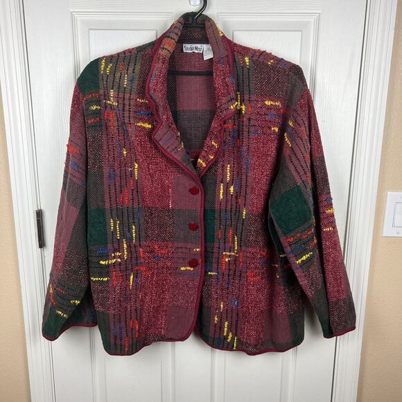 Vintage Studio West Boho Red Black Woven Colorful Tapestry Jacket Womens 3X - Picture 11 of 11